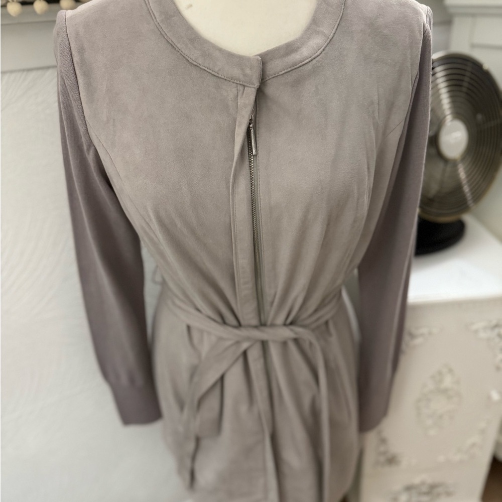 H by Halston Light Gray faux Suede sweater Jacket